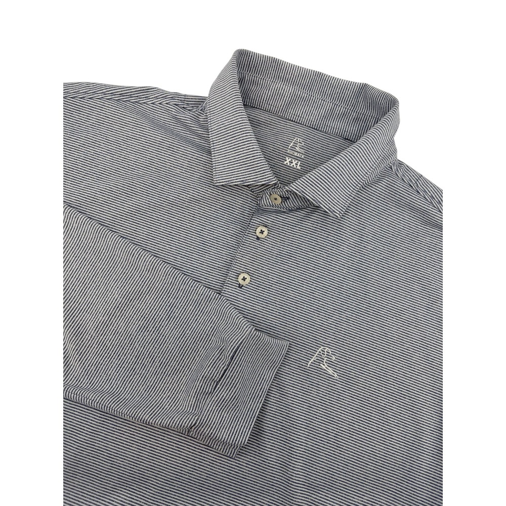 Rhoback Mens XXL Long Sleeve Performance Polo Shirt Navy White Micro Stripe